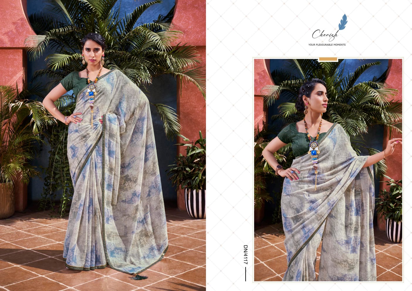 5D Designer Marie Gold 4111- 4118 Wholesale Printed Sarees Catalog